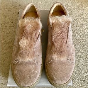 Franco Sarto Crescent Tan Suede Faux Fur Sneakers
